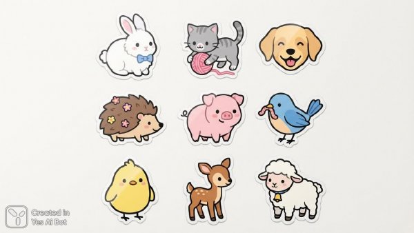 Милые животные: минималистичная коллекция стикеров в пастельных тонах. Генерация из нейросети Nano Banana