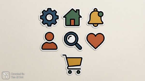 Минималистичный набор иконок для интерфейса: настройки, дом и уведомления в стиле 2D png вектор. Генерация из нейросети Нано Банана