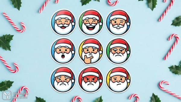 Набор стикеров с Санта Клаусом: праздничные эмоции в минималистичном стиле. Генерация из нейросети NanoBanana
