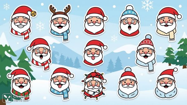 Веселые Санты: минималистичная коллекция иллюстраций в стиле PNG. Генерация из нейронной сети Нано Банана