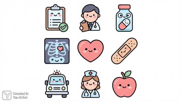 Милые иконки здоровья: минималистичная коллекция в пастельных тонах для вашего проекта. Изображение из нейронной сети Нано Банана