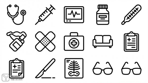 Медицинские иконки: минимализм и четкие линии в стиле line art. Изображение из нейронной сети Нано Банана