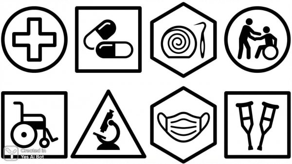 Медицинские иконки в стиле минималистичного линейного арта. Изображение из нейронной сети Нано Банана