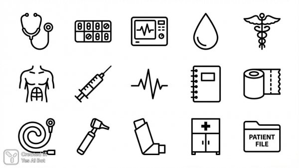 Иконки клиники: минималистичный векторный дизайн для медицины и здравоохранения. Картинка из нейросети NanoBanana
