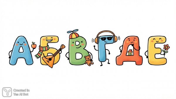 Русский алфавит в ярком минималистичном стиле: персонажи и векторная графика. Нейросеть Нано Банана