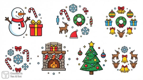 Праздничные иконки в стиле минимализм: коллекция зимних элементов. Картинка из нейросети Nano Banana