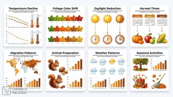 Осенние изменения: сезонные графики с данными о температуре и урожае. Изображение из нейросети Нано Банана