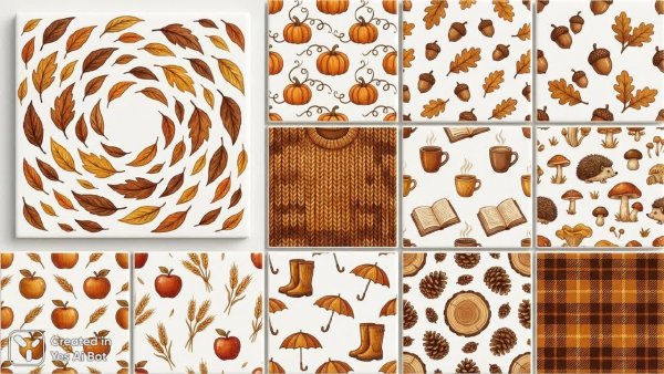 Осенние мотивы: листья, тыквы и уютные элементы в минималистичном стиле. Картинка из нейросети Нано Банана