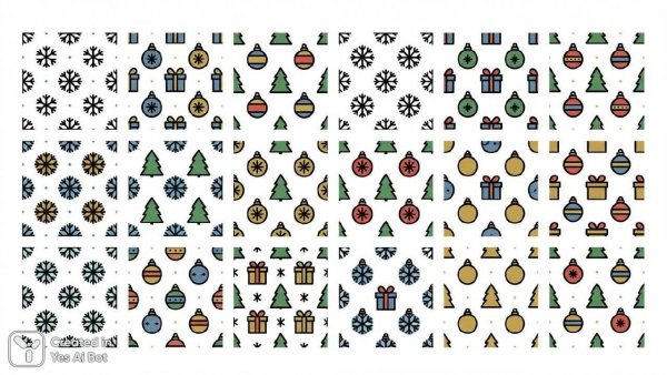 Новогодние узоры: минимализм и векторная графика для ярких праздничных решений. Картинка из нейронной сети Нано Банана