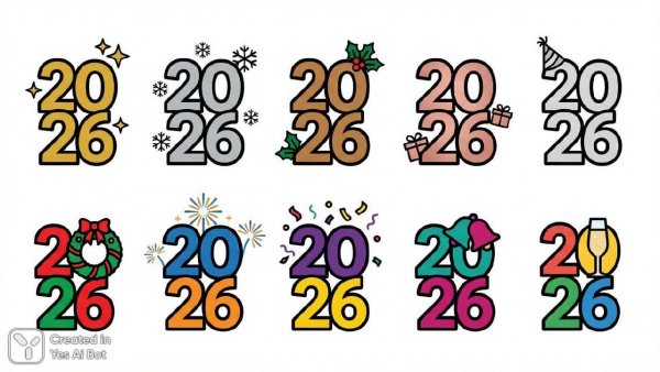 Новогодние логотипы: минимализм и яркие акценты для бренда 2026. Изображение из нейронной сети Nano-Banana