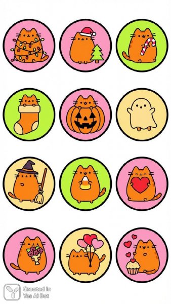 Пусшин Кот: 12 Милых Стикер-Иллюстраций для Праздничного Настроения. Картинка из нейронной сети Нано Банана