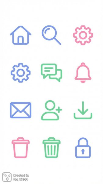 Современные иконки для интерфейса: минимализм и простота в деталях. Изображение из нейронной сети Нано Банана