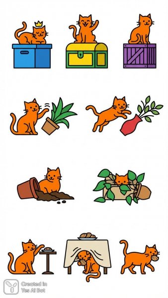 Озорные коты: минималистичная коллекция векторных иллюстраций в ярких тонах. Изображение из нейросети NanoBanana