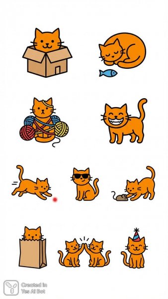 Оранжевые коты: коллекция иконок в минималистичном стиле. Генерация из нейросети NanoBanana