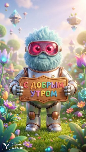 Утренний привет из будущего: синий пушистик с красными глазами. Картинка из нейросети NanoBanana