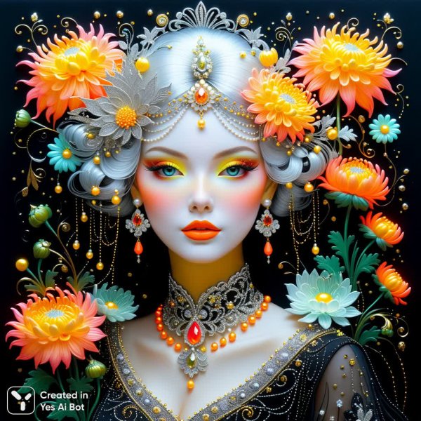 Неоновый фэнтези: серебряное и золотое великолепие с хрустальными деталями. Нейросеть Стейбл Дифьюжен