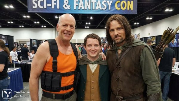 Неожиданная встреча киногероев разных вселенных. Картинка из нейронной сети Nano Banana