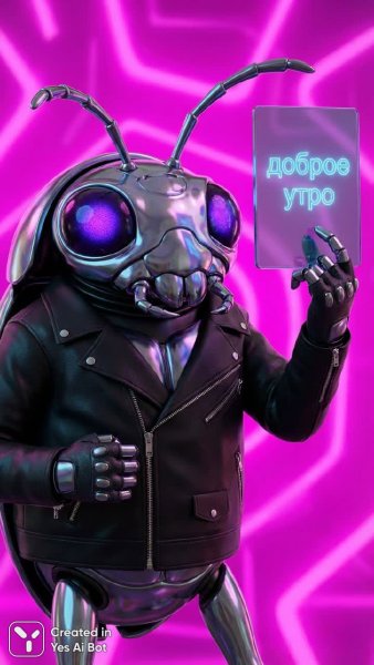 Футуристический жук в кожаной куртке: яркий CGI рендер. Генерация из нейронной сети Nano Banana