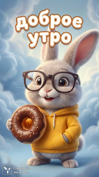 Утро с шоколадным кроликом и пончиком. Генерация из нейронной сети Nano-Banana