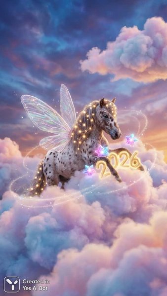 Сказочная лошадка среди звезд и облаков: волшебная иллюстрация 2026 года. Изображение из нейросети NanoBanana