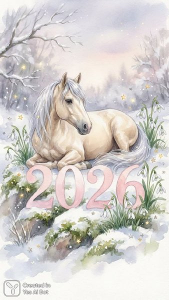 Нежная акварель лошадь в пастельных тонах и зимнее волшебство. Генерация из нейронной сети Nano-Banana