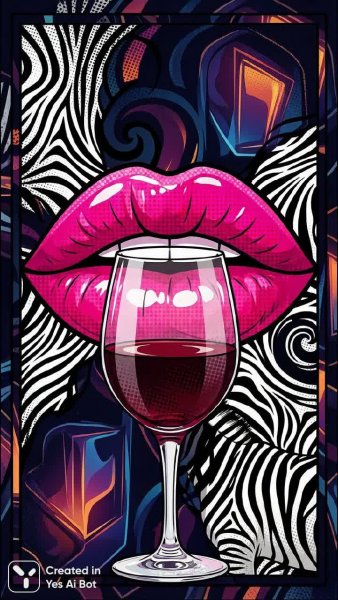 Розовые губы и бокал вина в стиле поп-арт с зеброй. Генерация из нейросети Нано Банана