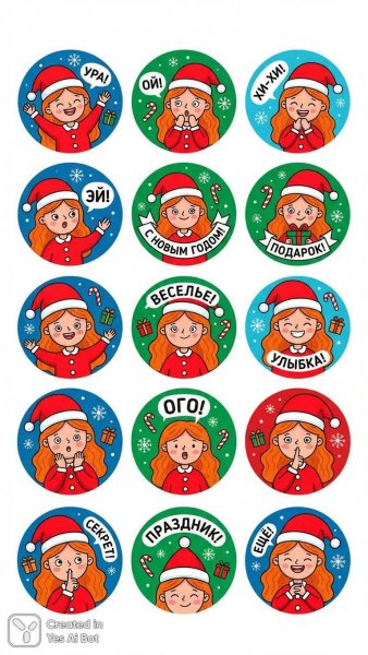 Новогодняя коллекция стикеров с милой девушкой в костюме Санты. Генерация из нейросети Nano Banana