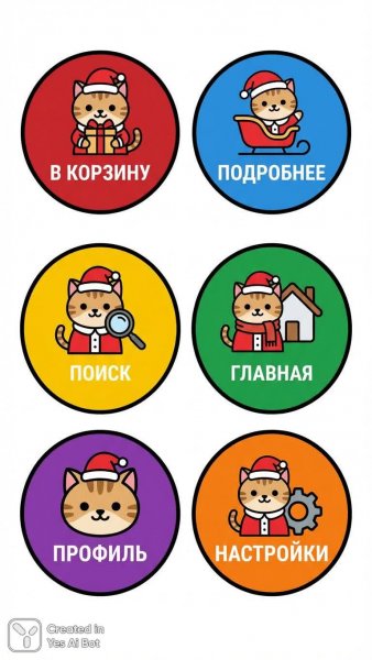 Стильные UI/UX элементы с котом в костюме Санты для праздничных приложений. Нейросеть Nano-Banana