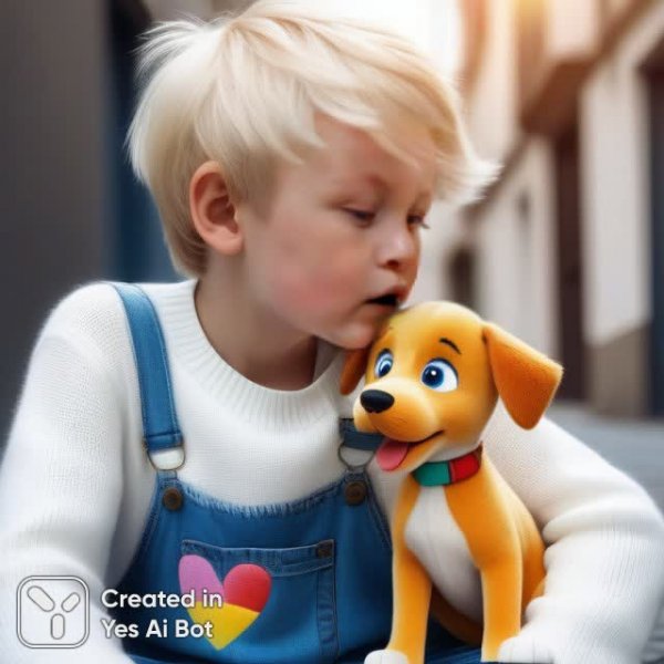 Мальчик и пес: трогательное объятие в ярких красках. Изображение из нейронной сети Stable Diffusion