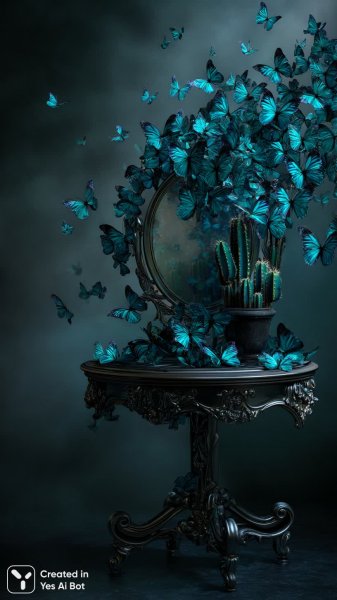 Бирюзовая метаморфоза: сюрреалистический танец света и тени в барочном пространстве. Изображение из нейронной сети Midjourney