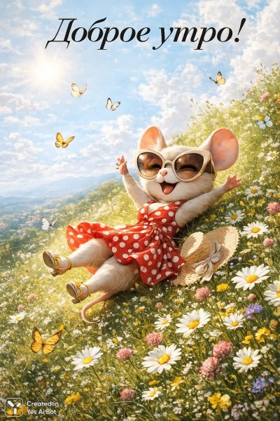 Весёлый мышонок на солнечном склоне. Изображение из нейросети Sora Ai Images