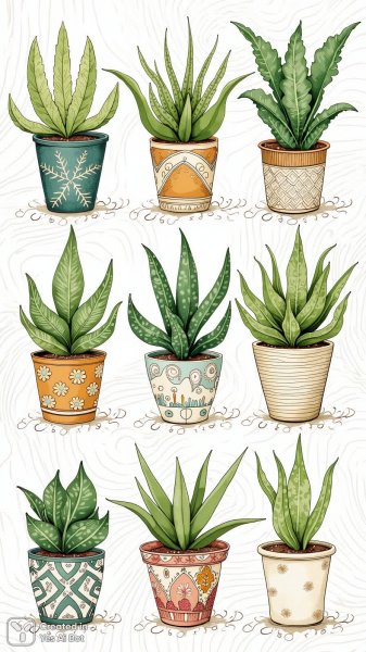 Девять кактусов в стиле Zentangle: искусство суккулентов и линий. Изображение из нейронной сети Flux.1