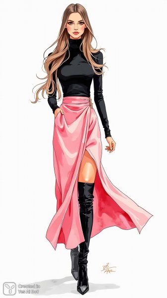 Элегантность в розовом: смелый акварельный силуэт современной женщины. Изображение из нейронной сети Flux Ai