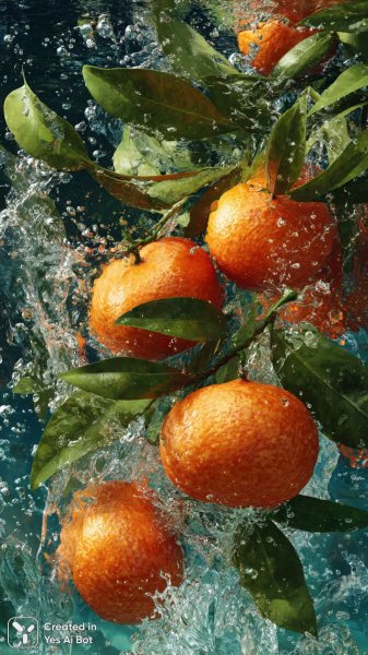 Яркий мандариновый фон с эффектом свежей воды. Изображение из нейронной сети Midjourney