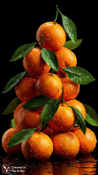 Сочные мандарины крупным планом: гиперреалистичный натюрморт в деталях. Нейросеть Midjourney