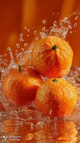 Сочные мандарины в брызгах воды: фотореалистичная красота и вкус. Изображение из нейросети Midjourney