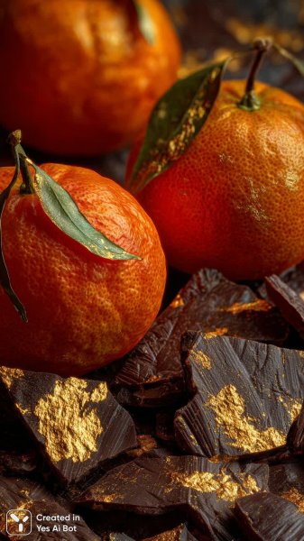 Изысканный десерт: апельсины и шоколад в золотом сиянии. Генерация из нейросети Миджорни