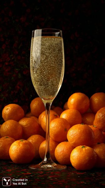 Изысканный шампанский с мандаринами в гиперреалистичном стиле. Изображение из нейронной сети Midjourney