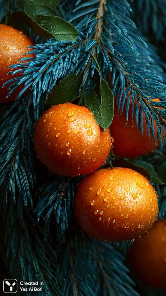 Зимнее настроение с мандаринами и хвоей. Генерация из нейросети Midjourney