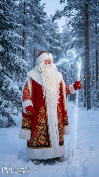 Морозко в сказочном лесу: волшебство русской зимы и древних традиций. Нейронная сеть Nano-Banana