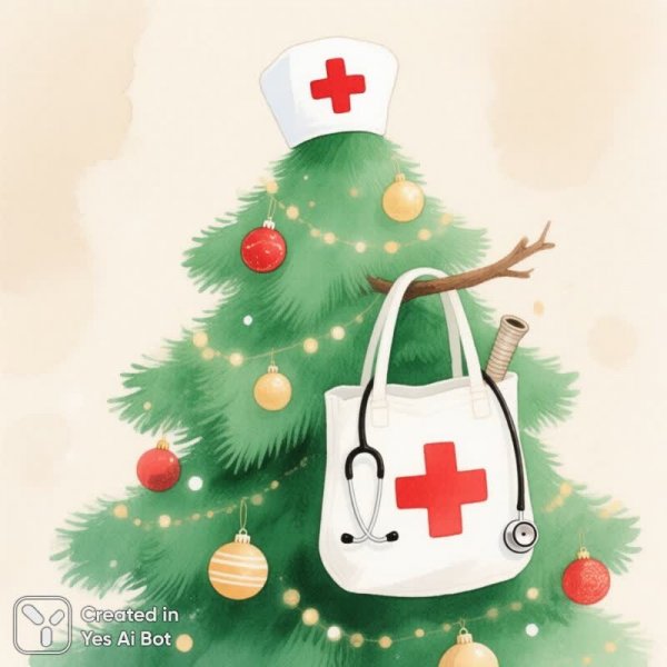 Медицинская новогодняя елка в акварельном стиле. Генерация из нейронной сети Qwen