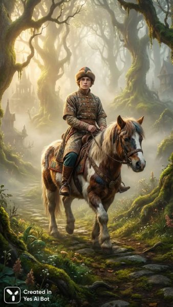 Иван-царевич и чудо-конь: сказка в волшебном тумане. Изображение из нейросети NanoBanana