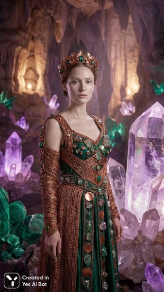 Владычица медной горы: волшебство хрустальных пещер и изумрудного великолепия. Изображение из нейросети Нано Банана