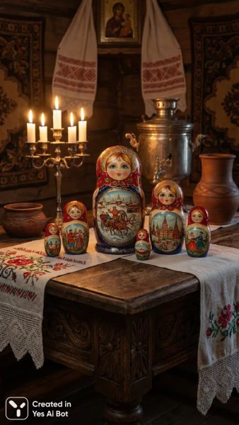Русская традиция: матрёшки с историей в деталях. Картинка из нейросети NanoBanana