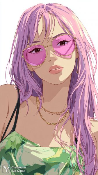 Яркий образ: неоновый лавандовый стиль и дерзкая улыбка в кадре. Генерация из нейросети Midjourney