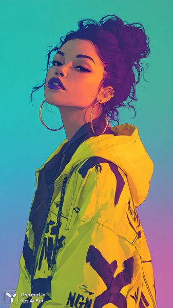 Яркая красота в неоновых тонах: портрет девушки с огненными волосами и смелым стилем. Изображение из нейронной сети Midjourney