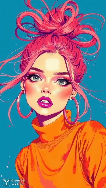 Яркая девушка в неоновом стиле: дерзкий образ и игривое настроение. Изображение из нейросети Flux.1