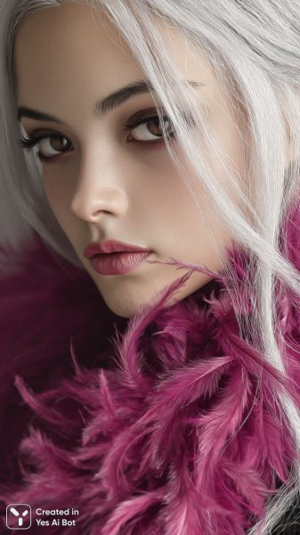 Яркий образ: серебряные волосы и неоновый блеск. Картинка из нейронной сети Midjourney