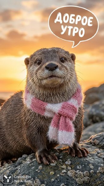 Уютное утро с оторвой в розовом свитере и солнечной закаткой на фоне серых скал. Нейронная сеть Nano-Banana