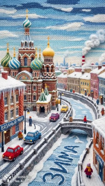 Вязаный зимний город: гиперреализм в каждой детали шерстяного пейзажа. Изображение из нейронной сети Нано Банана